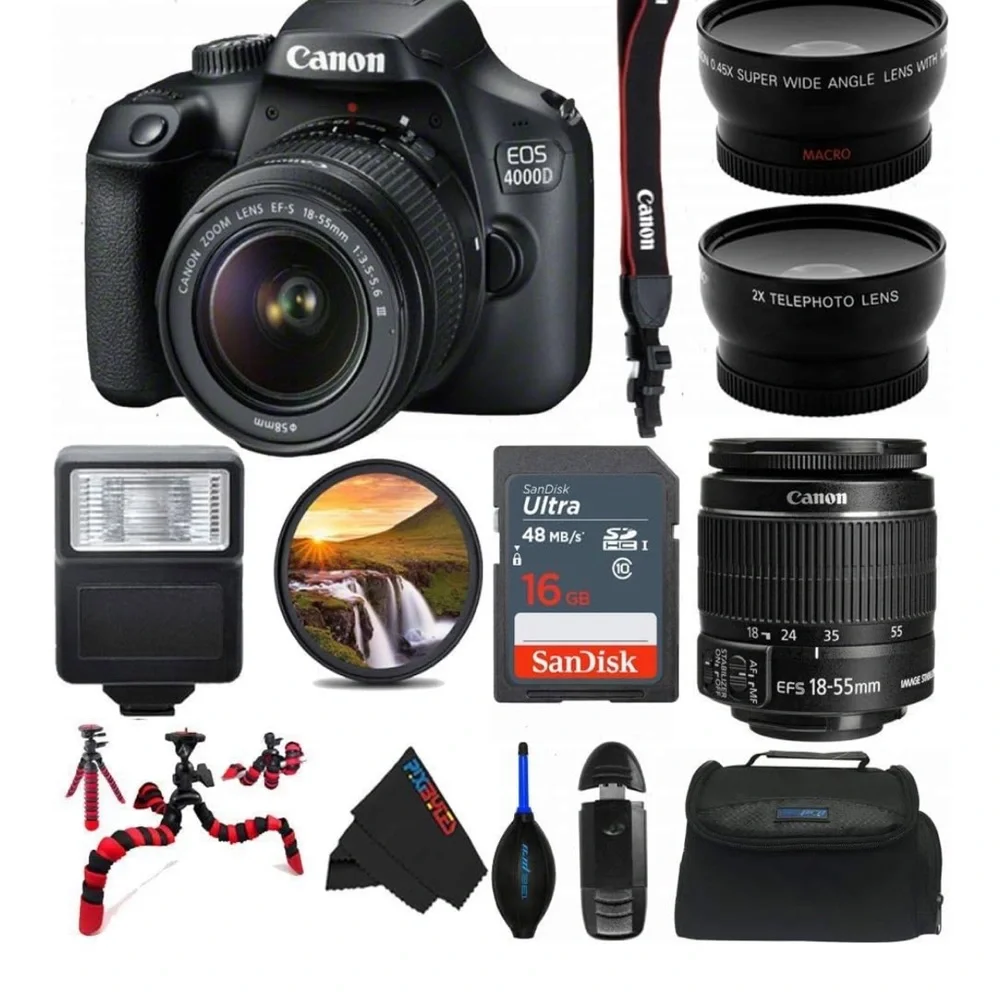 Canon EOS 4000D DSLR Camera with Black and Blue Gear